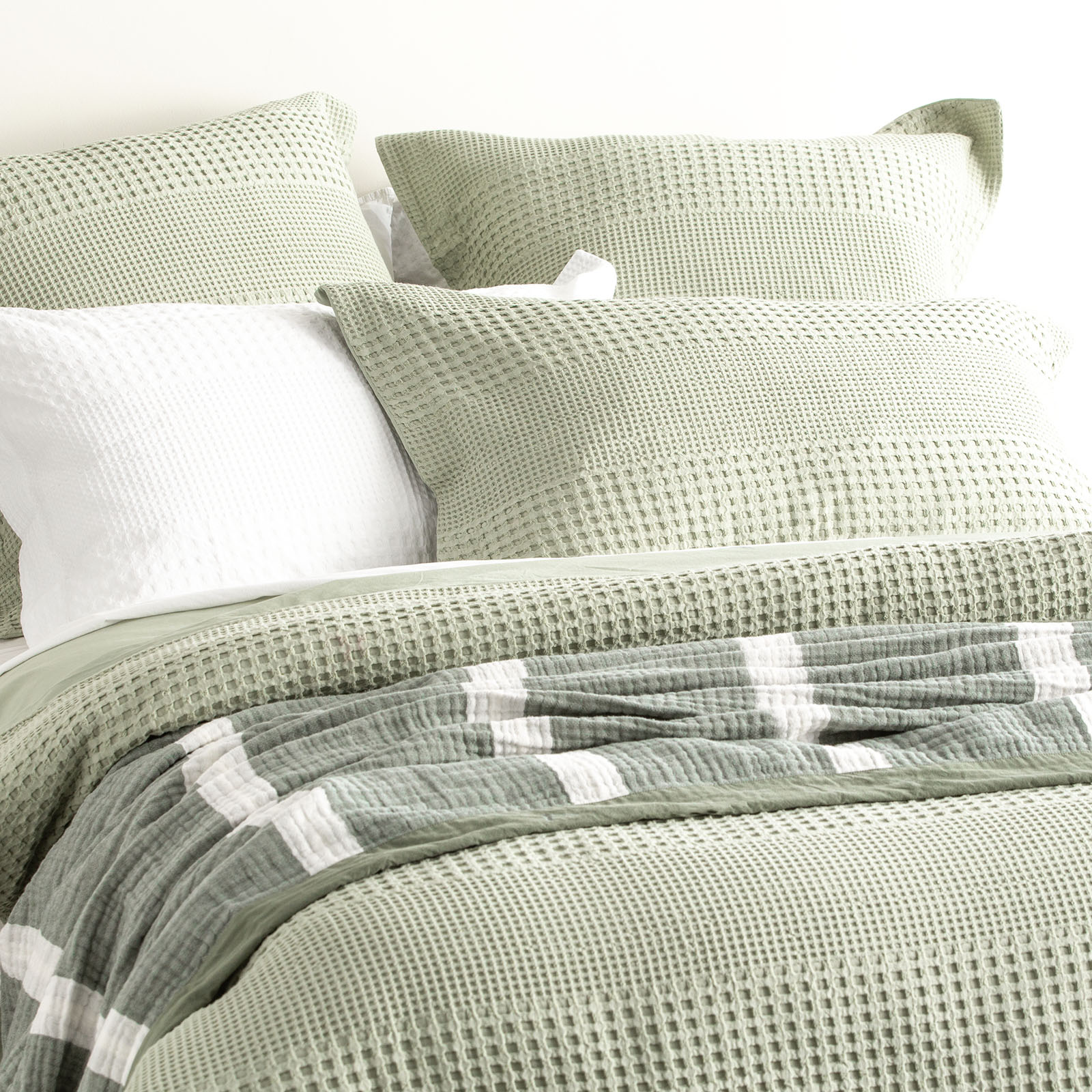 V107-SH323190-196820-00 Elegance Waffle Cotton Jacquard Moss European Pillowcase by Renee Taylor - Image 1