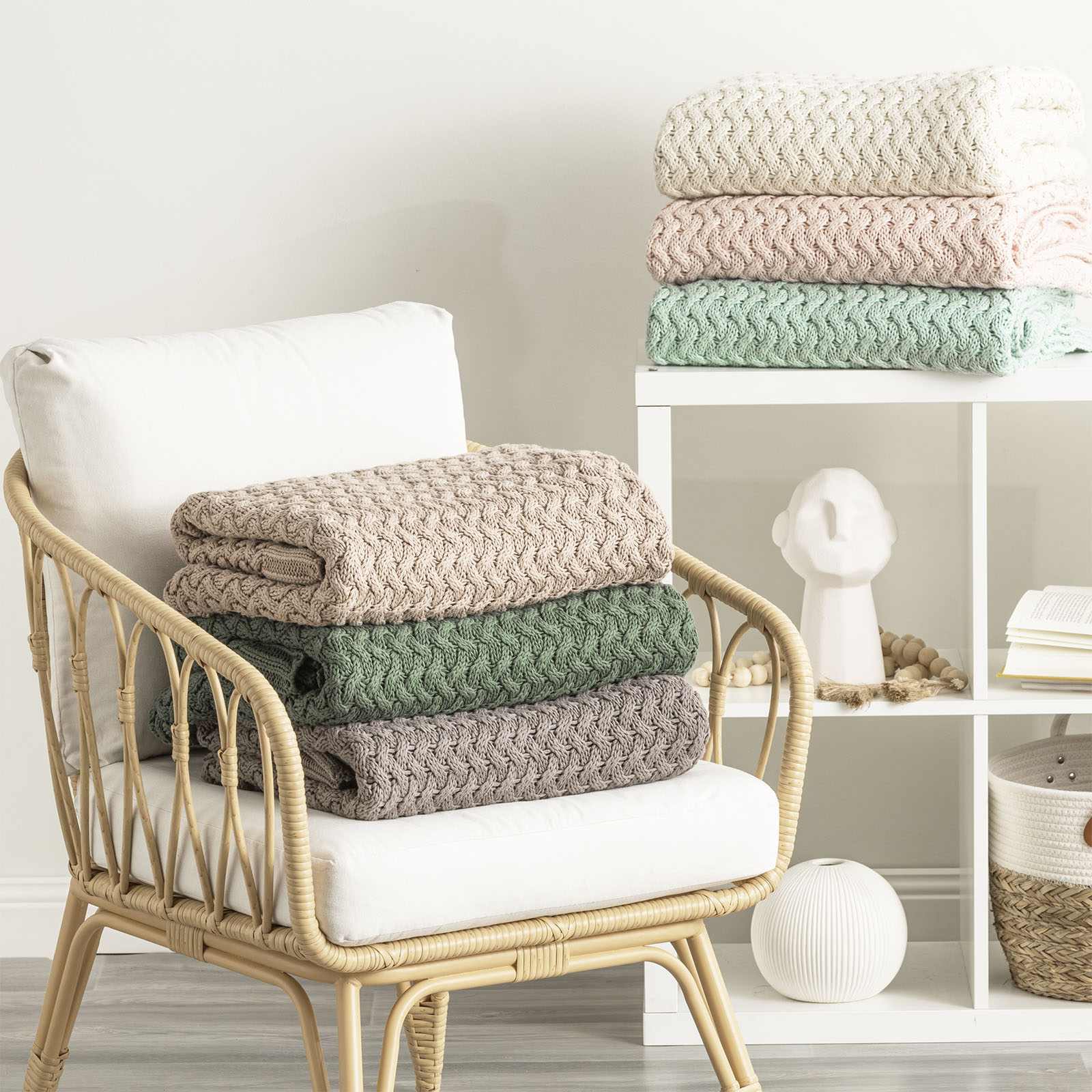 V107-SH323380-196274-00 Lenni 100% Cotton Knitted Camel Throw by Renee Taylor - Image 1