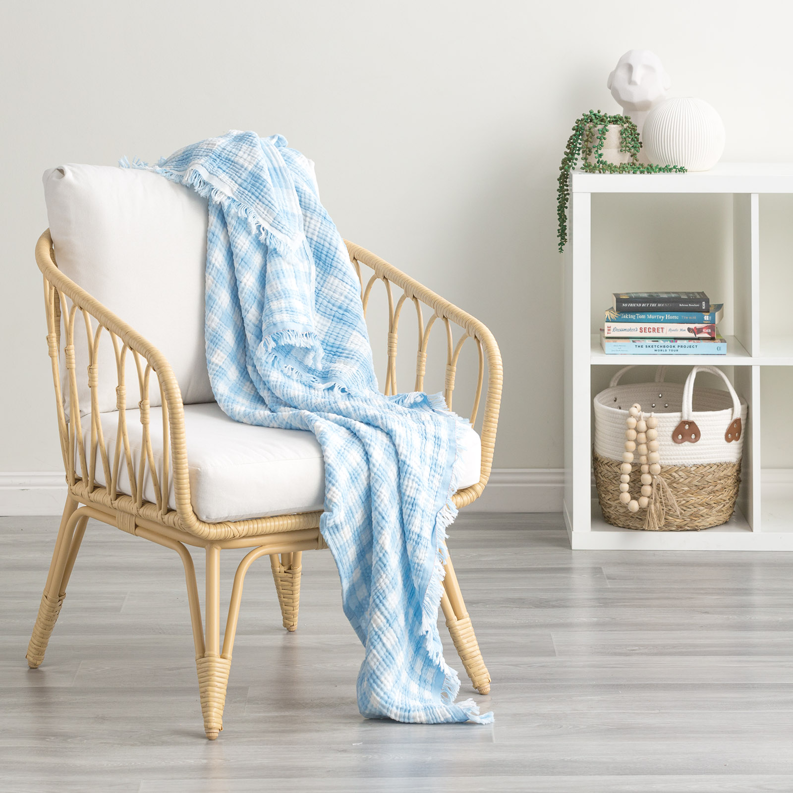 V107-SH323580-196829-00 Atlantic Reversible Vintage Washed Yarn Dyed Textured Cotton French Blue Throw by Renee Taylor - Image 1