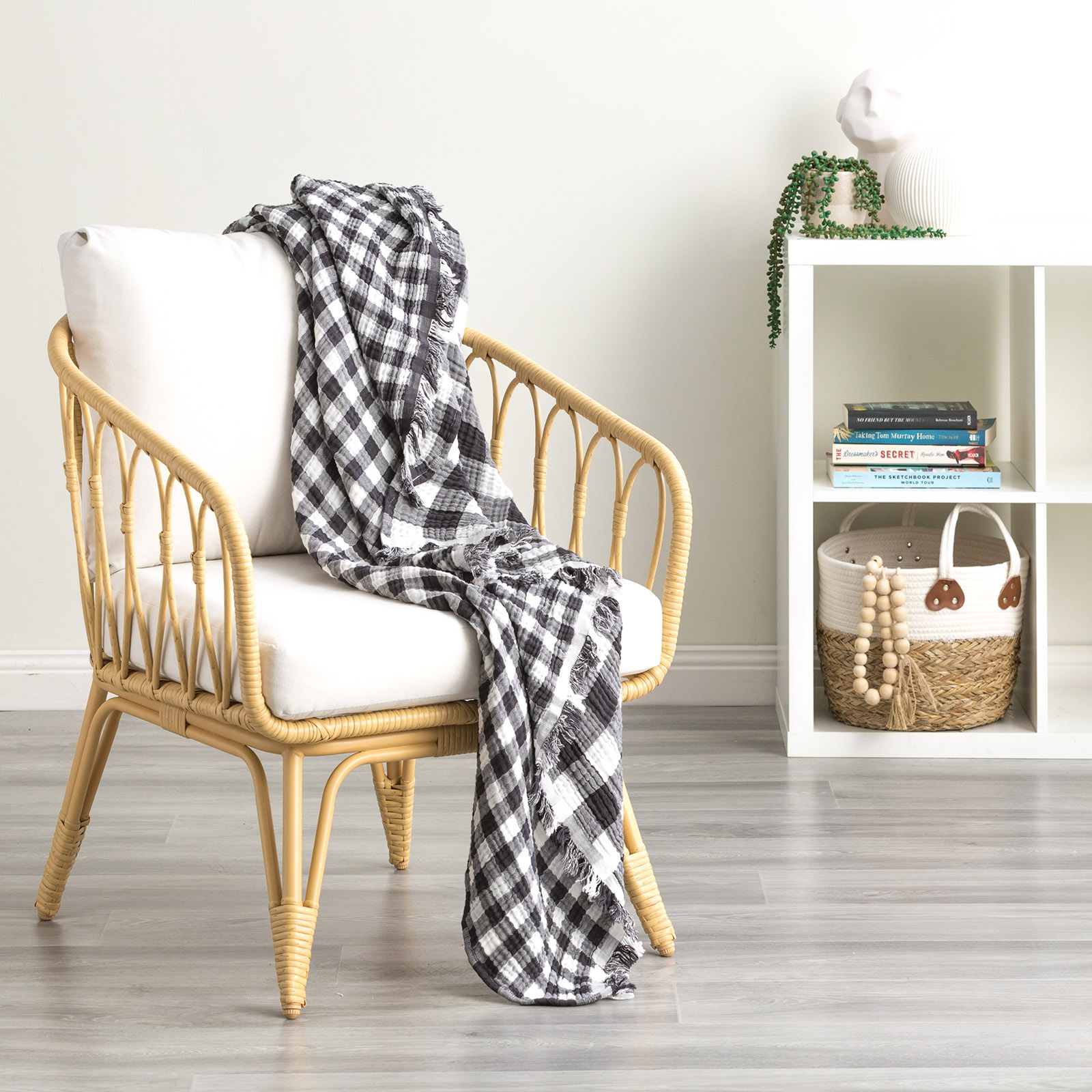 V107-SH323595-196832-00 Atlantic Reversible Vintage Washed Yarn Dyed Textured Cotton Ash Throw by Renee Taylor - Image 1