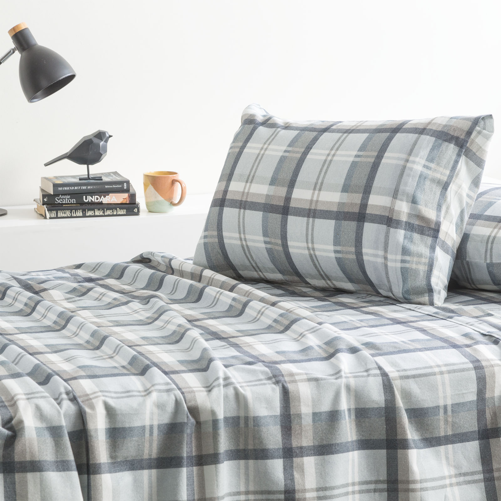 V107-SH324910-195617-00 Heathered Plaid 175 GSM Egyptian Cotton Flannelette Sheet Set by Park Avenue King Single - Image 1