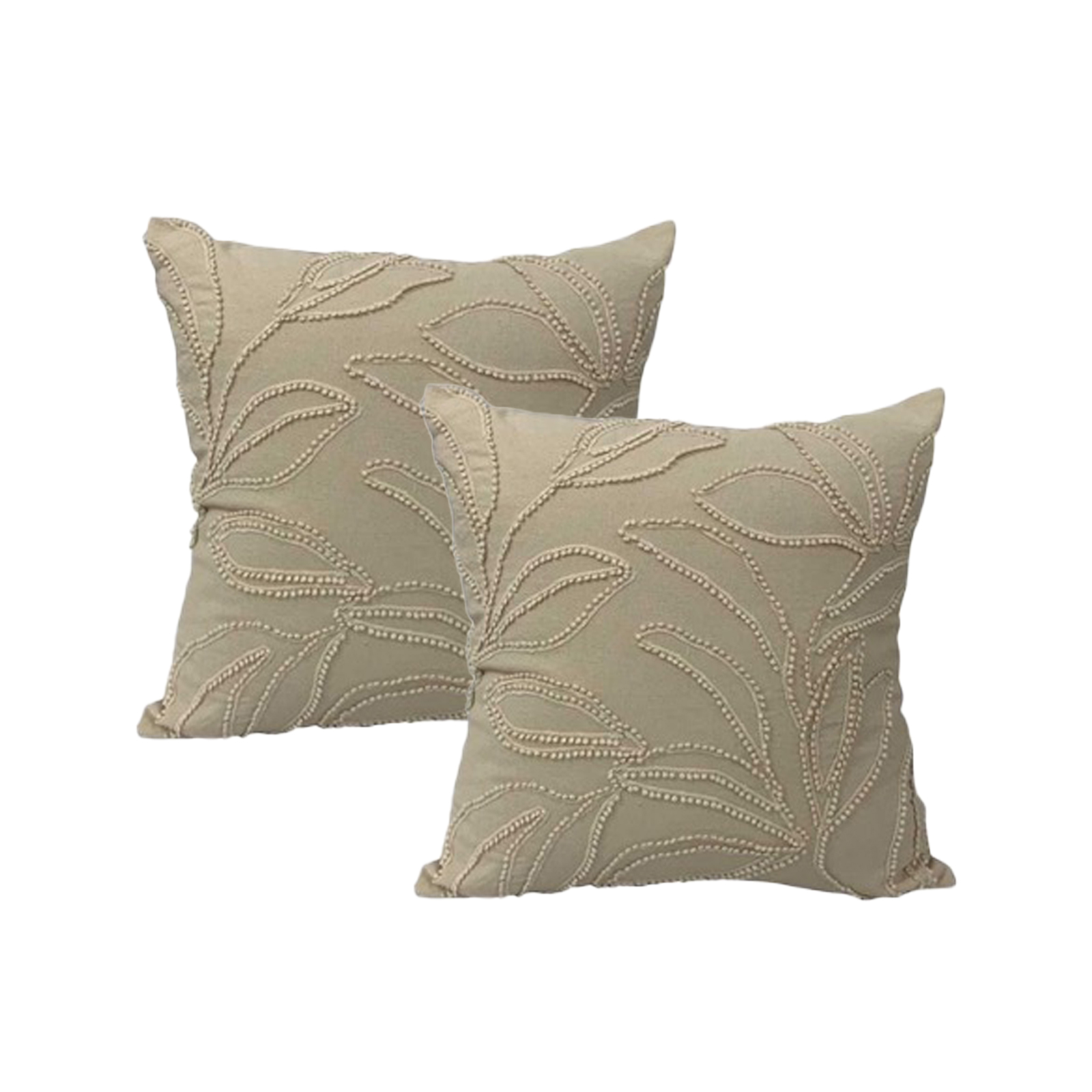 V107-SH325545-197056-00 Riviera Natural Twin Pack Cotton Embroidered Cushion Feather Filled by Cloud Linen - Image 1