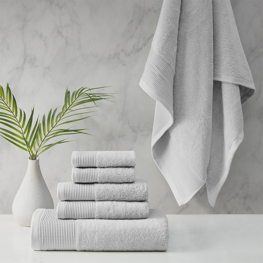 V107-SH327410-202335-00 Retreat Cotton Tencel Antimicrobial 6 Piece Grey Towel Set by Cloud Linen - Image 1