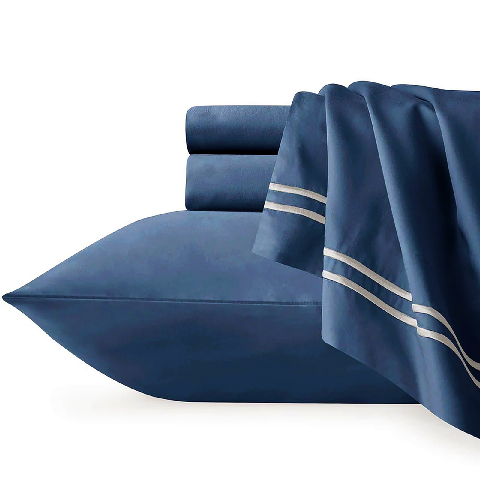 V107-SH328095-216991-00 Strada Embroidered 1000 TC Egyptian Cotton Indigo Super King Sheet sets by Renee Taylor - Image 1