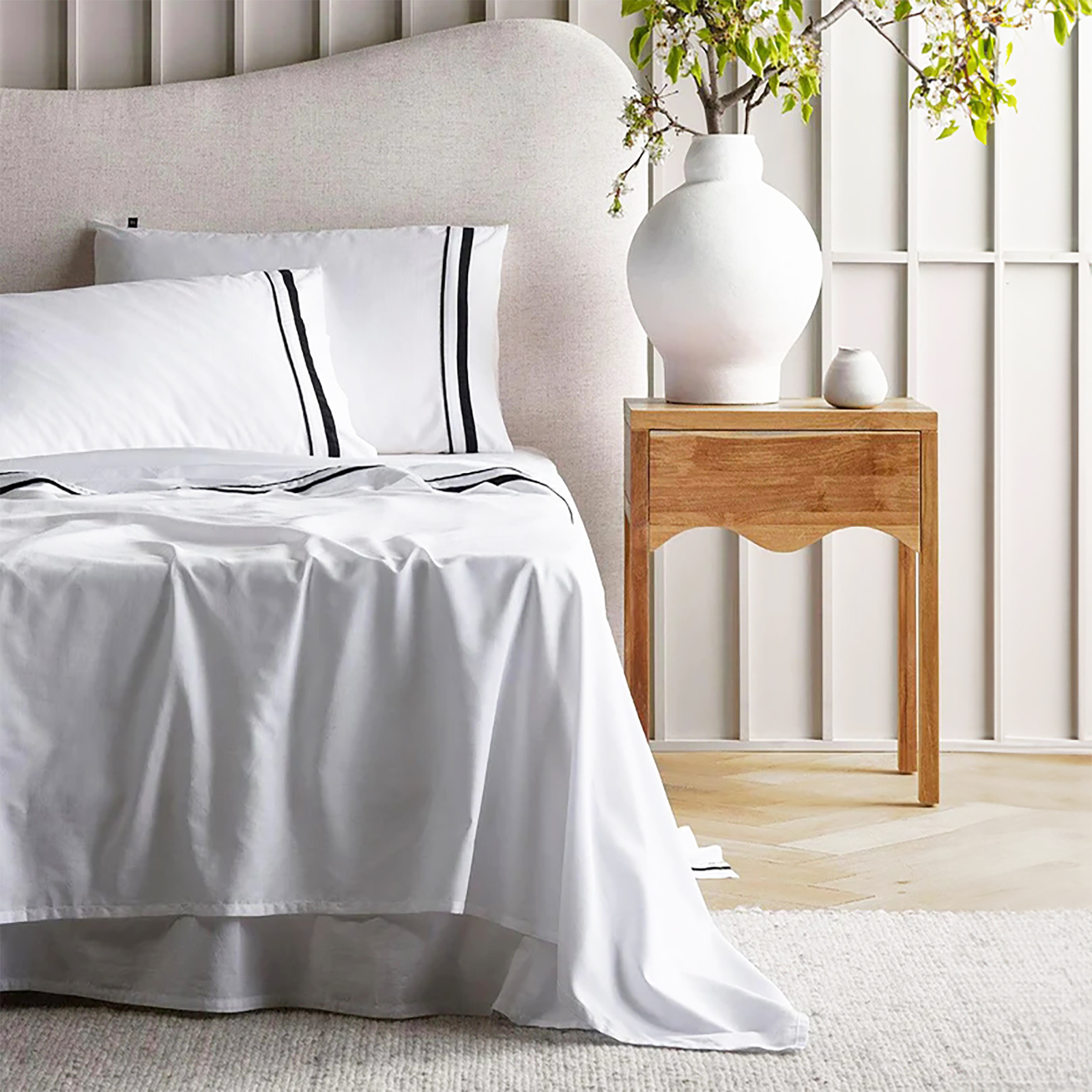 V107-SH328265-217021-00 Cloud 1000 TC Egyptian Cotton White Charcoal Deep Queen Sheet sets by Renee Taylor - Image 1