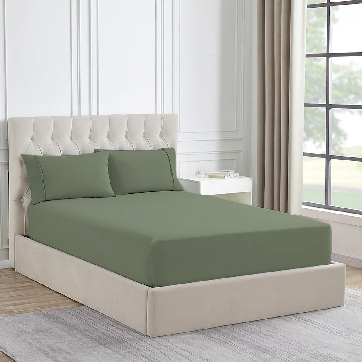 V107-SH329090-217503-00 Ddecor Home 1500 Thread count Premium Cotton Blend Sage Queen Combo Set by Ddecor Home - Image 1