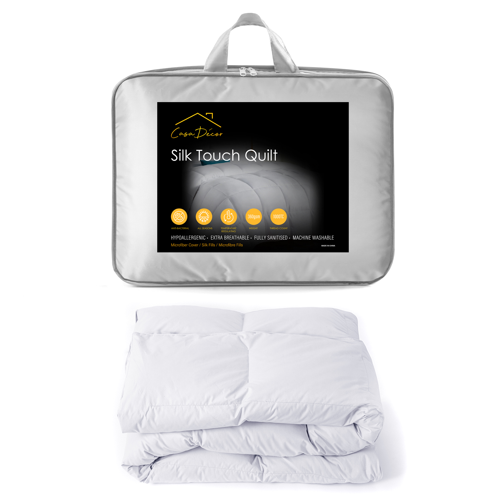 V160-10001662_10001662_4_1 Casa Decor Silk Touch Quilt 360GSM All Seasons Antibacterial Hypoallergenic - Queen - White - Image 1