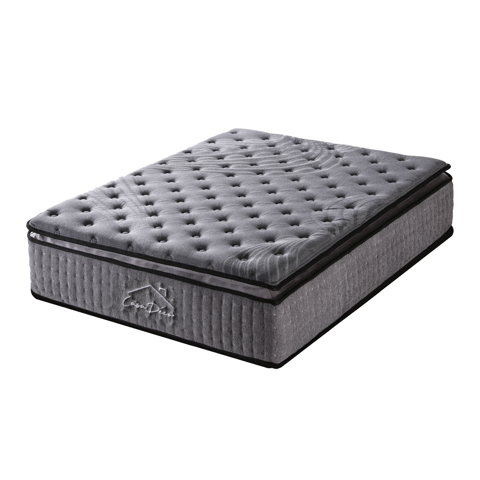 V160-10001704_10001704_1_1 Casa Decor Bamboo Charcoal Mattress Pocket Spring Pillowtop 5 Zone 32cm Depth - Single - Charcoal - Image 1