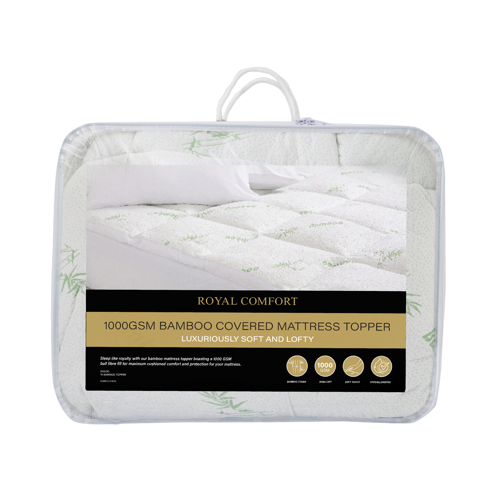 V160-10003780-10003778_8-00 Royal Comfort 1000GSM Luxury Bamboo Covered Mattress Topper Ball Fibre Gusset - Queen - White - Image 1