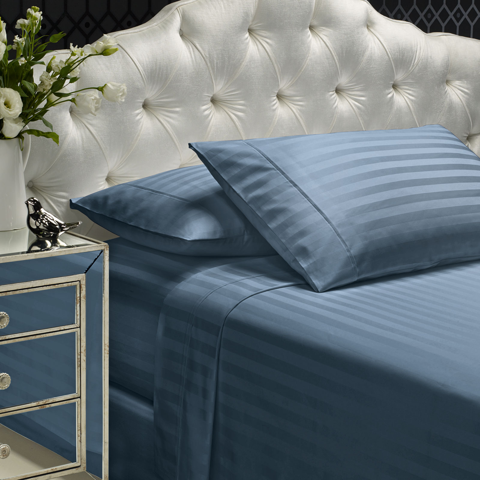 V160-233341_233341_1_1 Royal Comfort 1200TC Sheet Set Damask Cotton Blend Ultra Soft Sateen Bedding - King - Blue Fog - Image 1