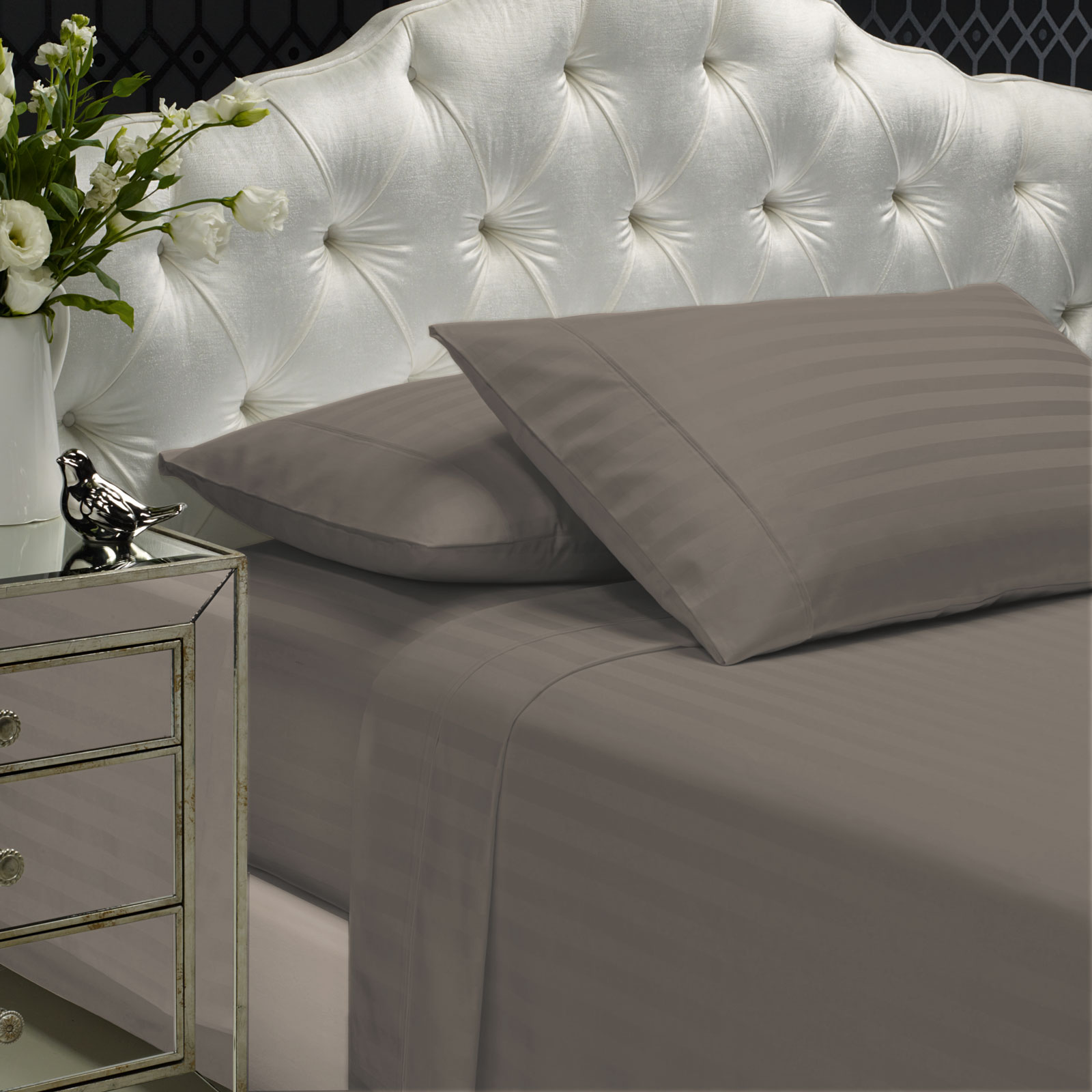 V160-233343_233343_1_1 Royal Comfort 1200TC Sheet Set Damask Cotton Blend Ultra Soft Sateen Bedding - King - Pewter - Image 1