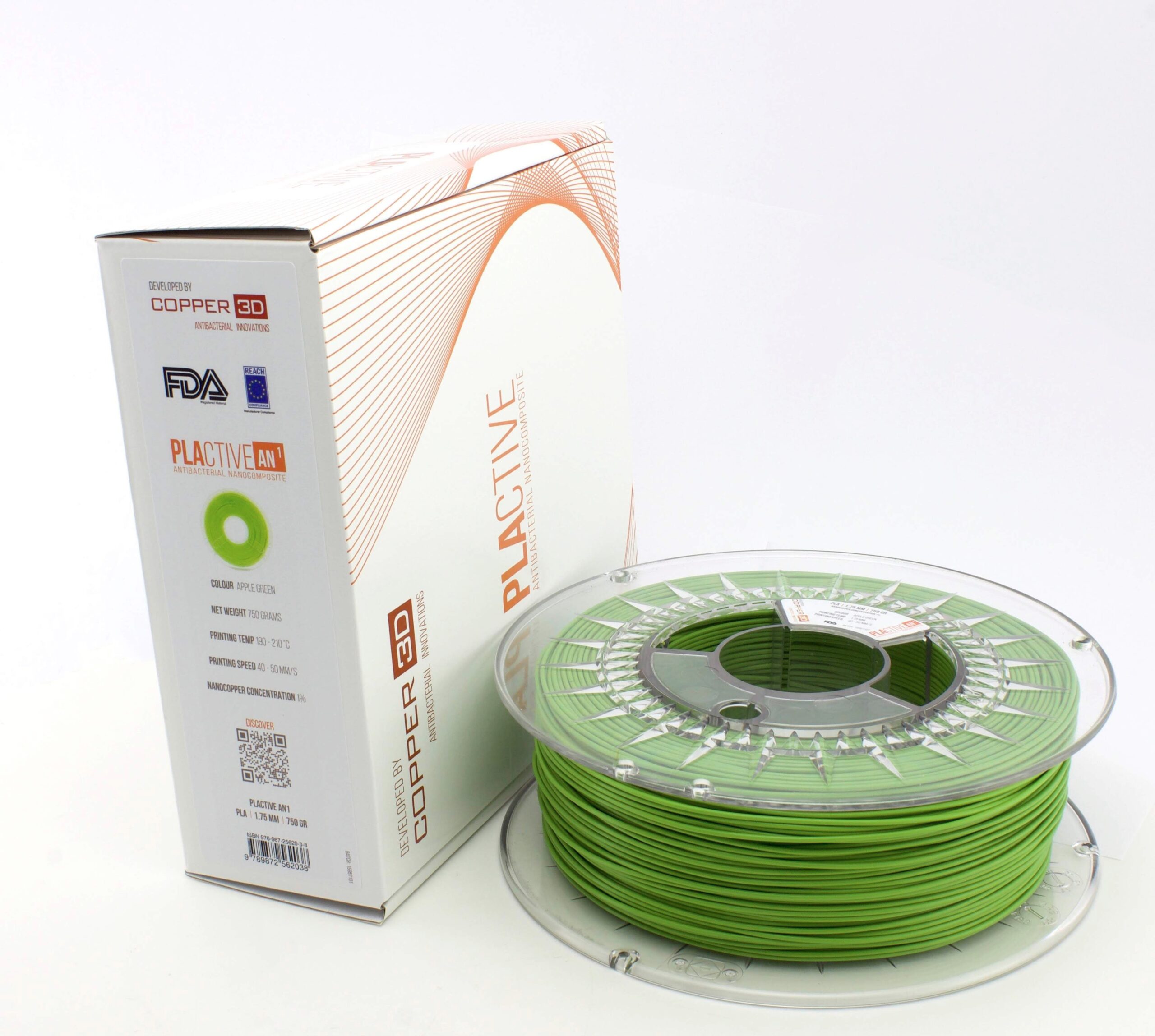 V177-175PLACT-GRN-0750_PLActive_GREEN_175__81671_1 PLA Filament Copper 3D PLActive - Innovative Antibacterial 1.75mm 750gram Apple Green Color 3D Printer Filament - Image 1