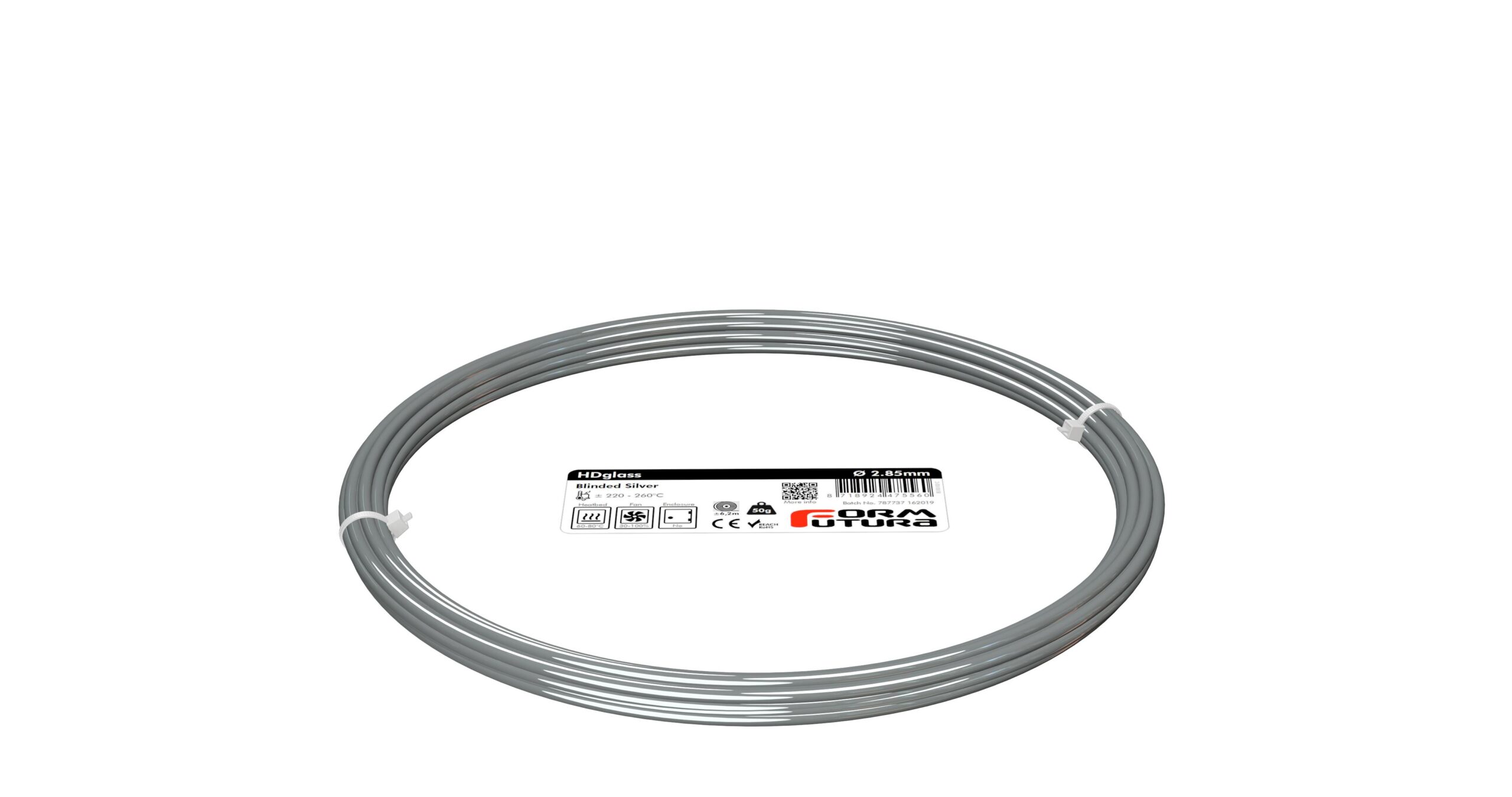V177-285HDGLA-BLISLV-0050_8718924475560_HDGlass-Blinded-Silver-285-50g__27468_1 PETG Filament HDglass 2.85mm Blinded Silver 50 gram 3D Printer Filament - Image 1