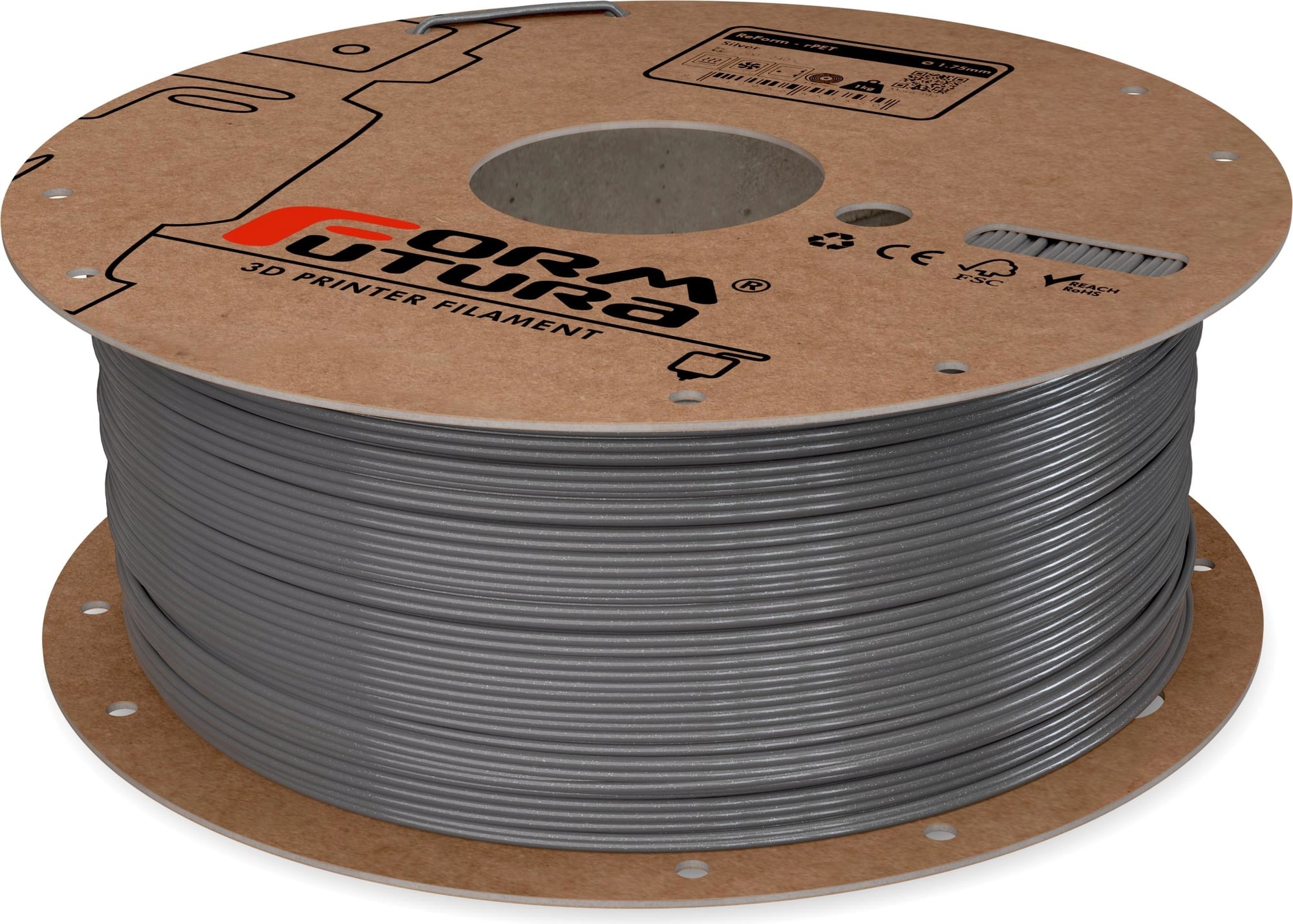 V177-285RPET-SLVR-1000_formfutura-reform-rpet-silver-1000__36944_1 Glass feel recycled PETG Filament ReForm - rPET 2.85mm 1000 gram Silver 3D Printer Filament - Image 1