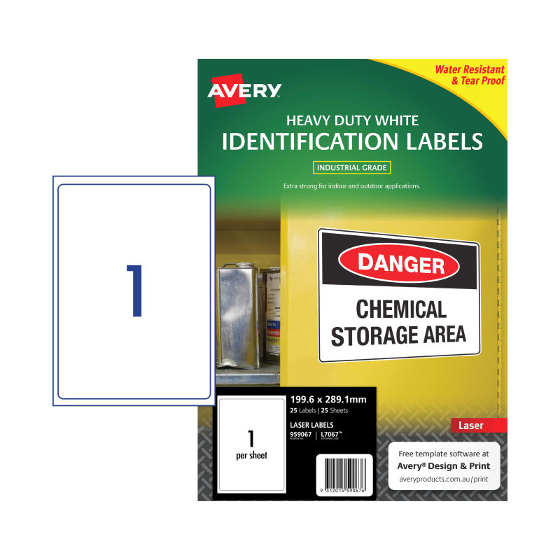 V177-D-AV959067-57911-00 AVERY Laser Label L7067 1Up Pack of 25 - Image 1