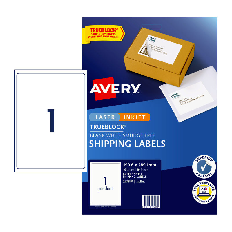 V177-D-AV959400-uc__50747-00 AVERY Label White 199.6X289 1Up Pack of 10 - Image 1