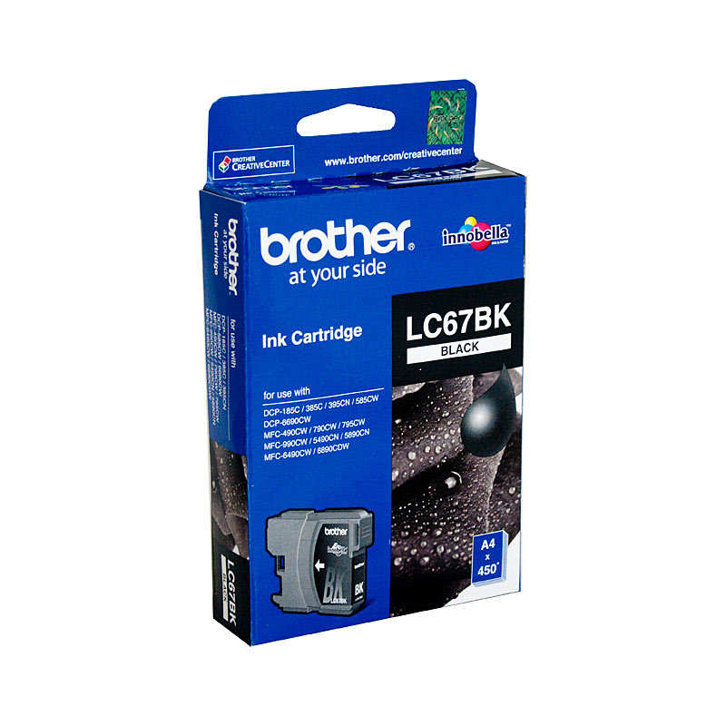 V177-D-B67B_uc__03875_1 Brother LC-67BK Black Ink Cartridge - DCP-385C/395CN/585CW/6690CW/J715W, MFC-490CW/5490CN/5890CN/6490CW/6890CDW/790CW/795CW/990CW- up to 450 pages - Image 1