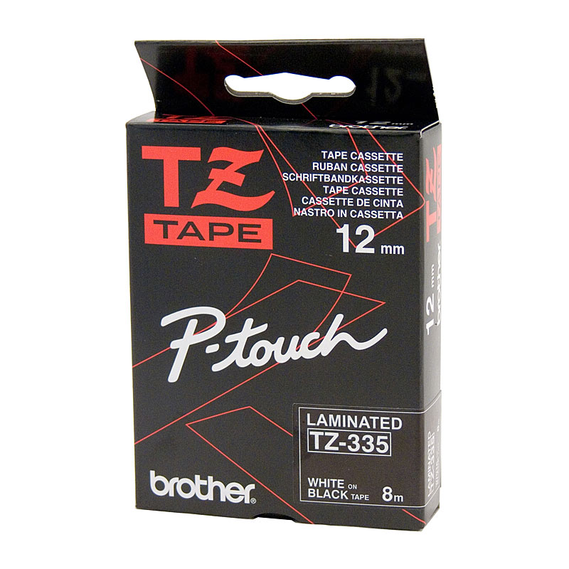 V177-D-BTZ335_uc__37374_1 BROTHER TZe335 Labelling Tape 12mm White on Black TZE Tape - Image 1