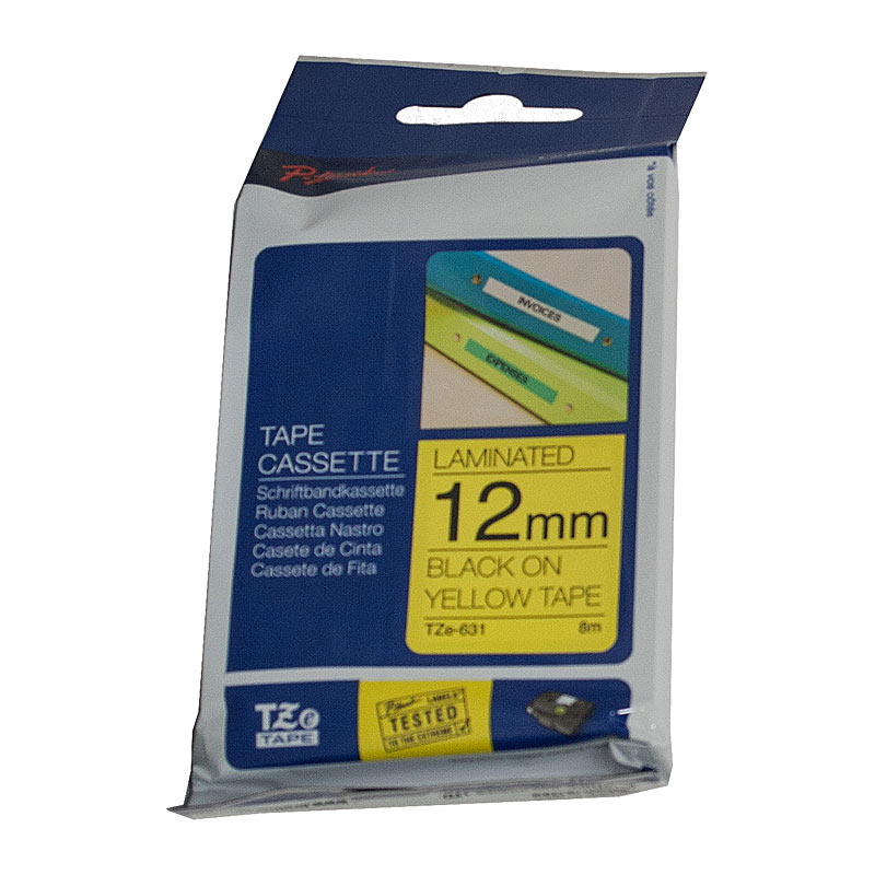 V177-D-BTZ631_uc__63099_1 BROTHER TZe631 Labelling Tape 12mm Black on Yellow TZE Tape - Image 1