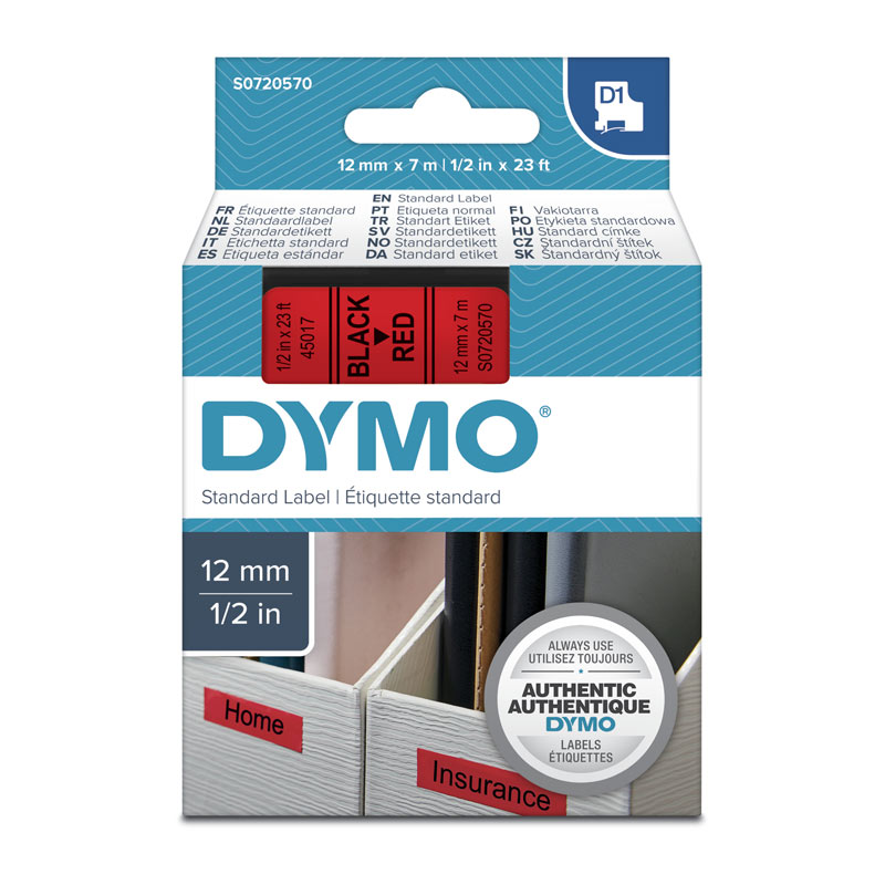 V177-D-DYS0720570_uc__66128_1 DYMO Black on Red 12mmx7m Tape - Image 1