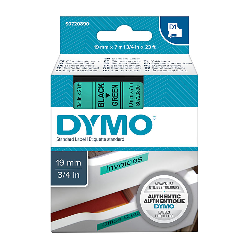 V177-D-DYS0720890_uc__21151_1 DYMO Black on Grn 19mmx7m Tape - Image 1