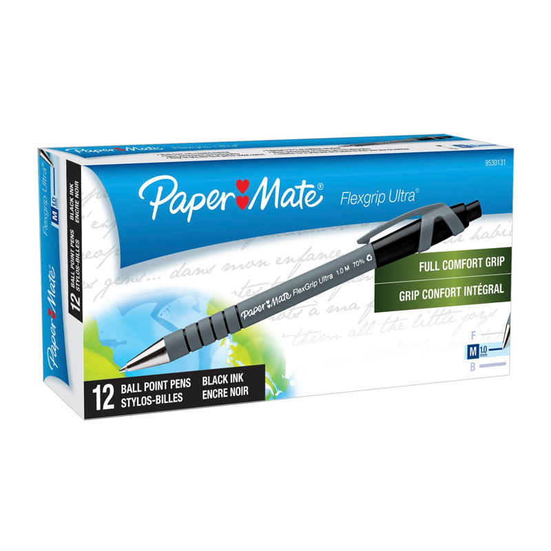 V177-D-PM9530131_uc__05555_1 PAPER MATE Flexi Grip Retractable Ball Pen 1.0mm Black Box of 12 - Image 1