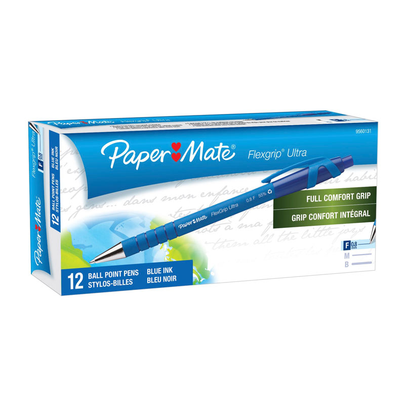 V177-D-PM9560131-30170-00 PAPER MATE Flexi Grip Retractable Ball Pen 0.8mm Blu Box of 12 - Image 1