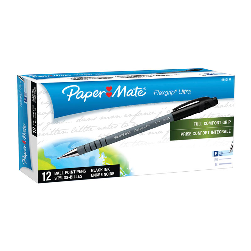 V177-D-PM9680131-30176-00 PAPER MATE Flex Grip Ball Pen 0.8mm Black Box of 12 - Image 1