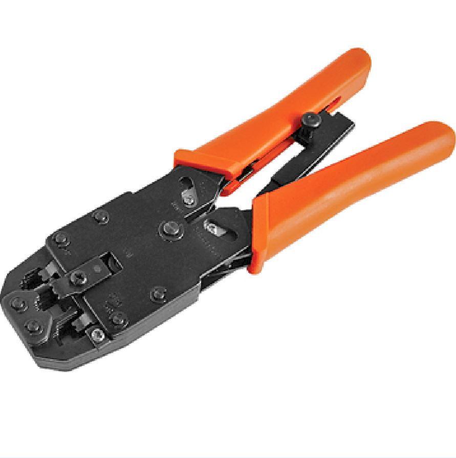 V177-L-CBATP-TOOL-CT-4-6-8_CBATP-TOOL-CT-4-6-8__00540_1 ASTROTEK 8 pins RJ-45 6 pins RJ-12 4 pins RJ-11 Crimper Cut Strip Crimping Tool Kit with Ratchet Orange Colour Hood RoHS CBC-RJ1245 - Image 1