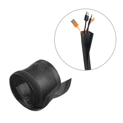 V177-L-CMBT-VS-135-B-72684-00 BRATECK Flexible Cable Wrap Sleeve with Hook and Loop Fastener 135mm/5.3' Width Material Polyester Dimensions 1000x135mm - Black - Image 1