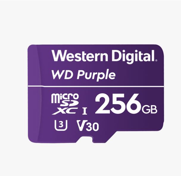 V177-L-FMWD-PPMSD-256GC-FMWD-PPMSD-256G__20607-00 WESTERN DIGITAL Digital WD Purple 256GB MicroSDXC Card 24/7 -25°C to 85°C Weather & Humidity Resistant for Surveillance IP Cameras mDVRs NVR Dash Cams Drones - Image 1
