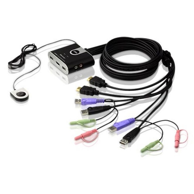 V177-L-KVA-CS-692-KVA-CS-692__45272-00 Aten Petite 2 Port USB HDMI KVM Switch with Audio and Remote Port Selector - 1.2m Cables Built In - Image 1