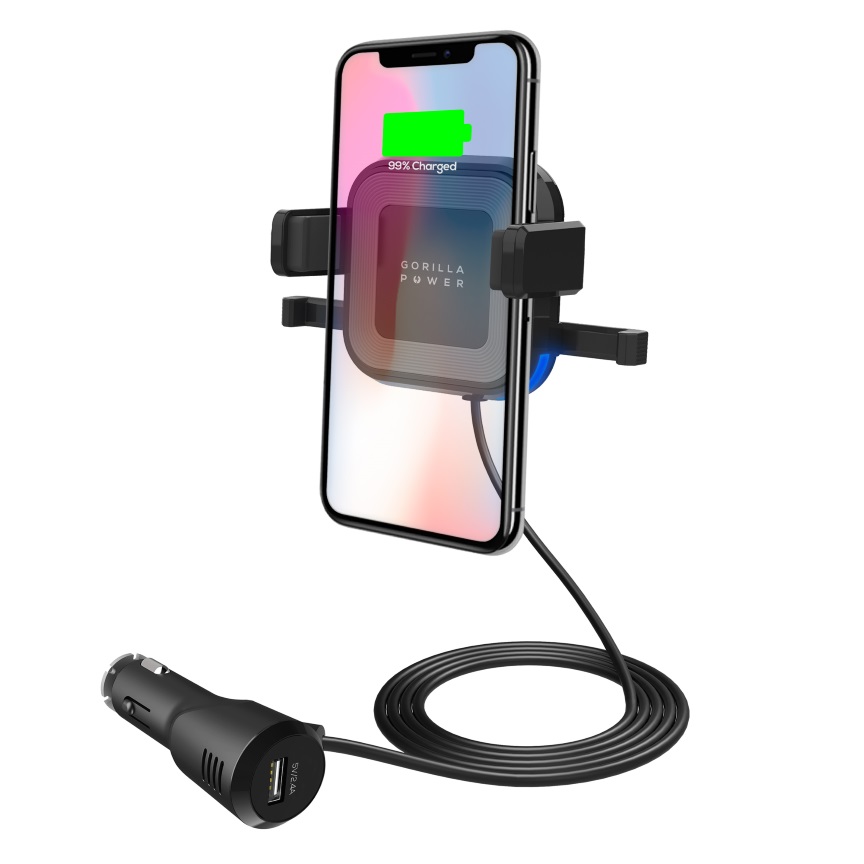 V177-L-MPMB-WCS-02-MPMB-WCS-02__63807-00 mbeat Gorilla Power 10W Wireless Car Charger with 2.4A USB Charging, Air Vent Clip & Windshield Stand - Image 1