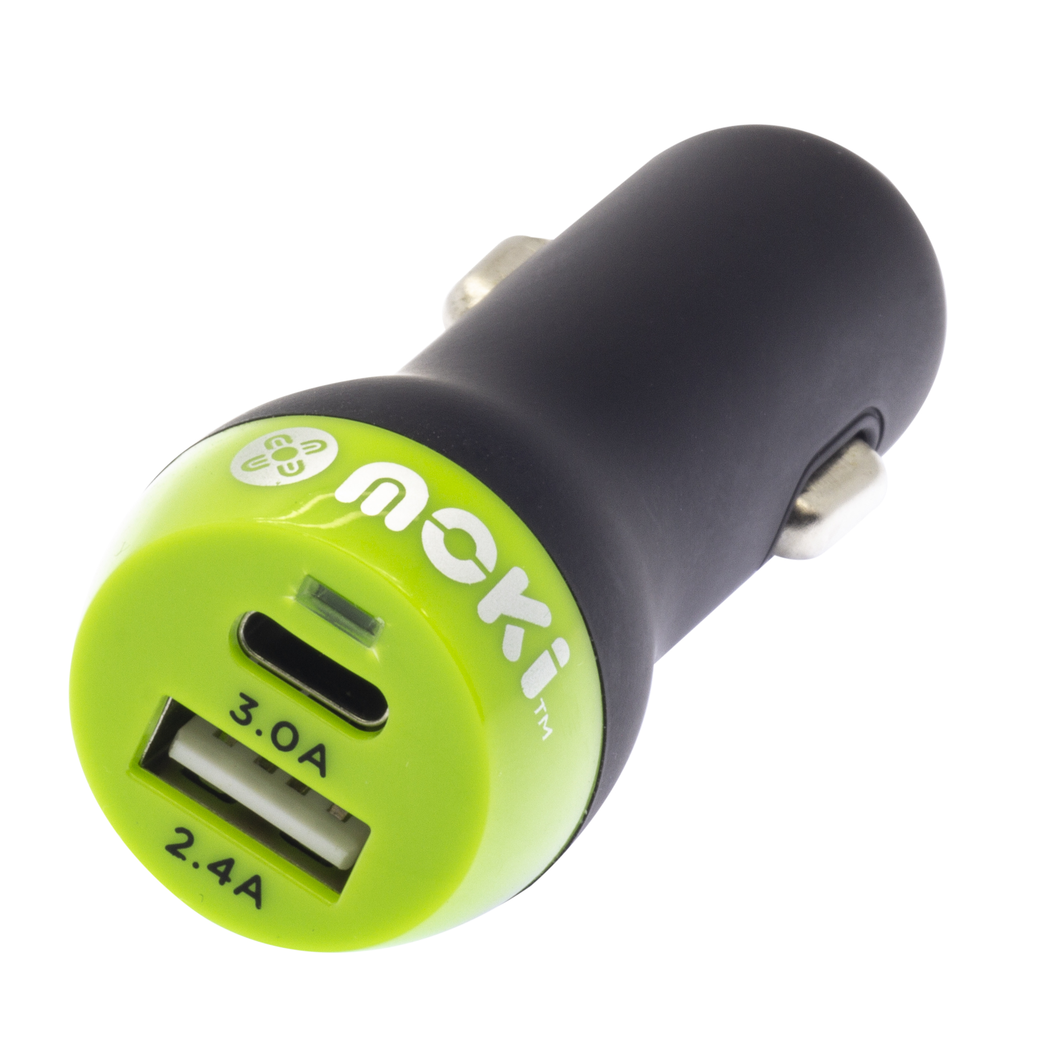 V177-MTCCP-ACC-MTCCP-00__12635-00 MOKI Car Charger + (Type-C + USB) 3.0 RapidCharge - Black - Image 1