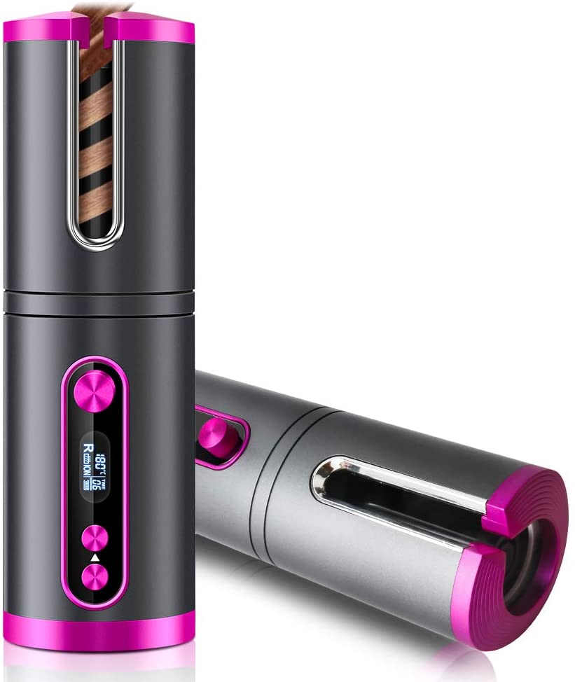 V178-12151_12151_1_5Ydp37gNQ Portable Wireless Automatic Hair Curler for Travel with LED Temperature Display, Timer and USB Rechargeable (Pink) - Image 1