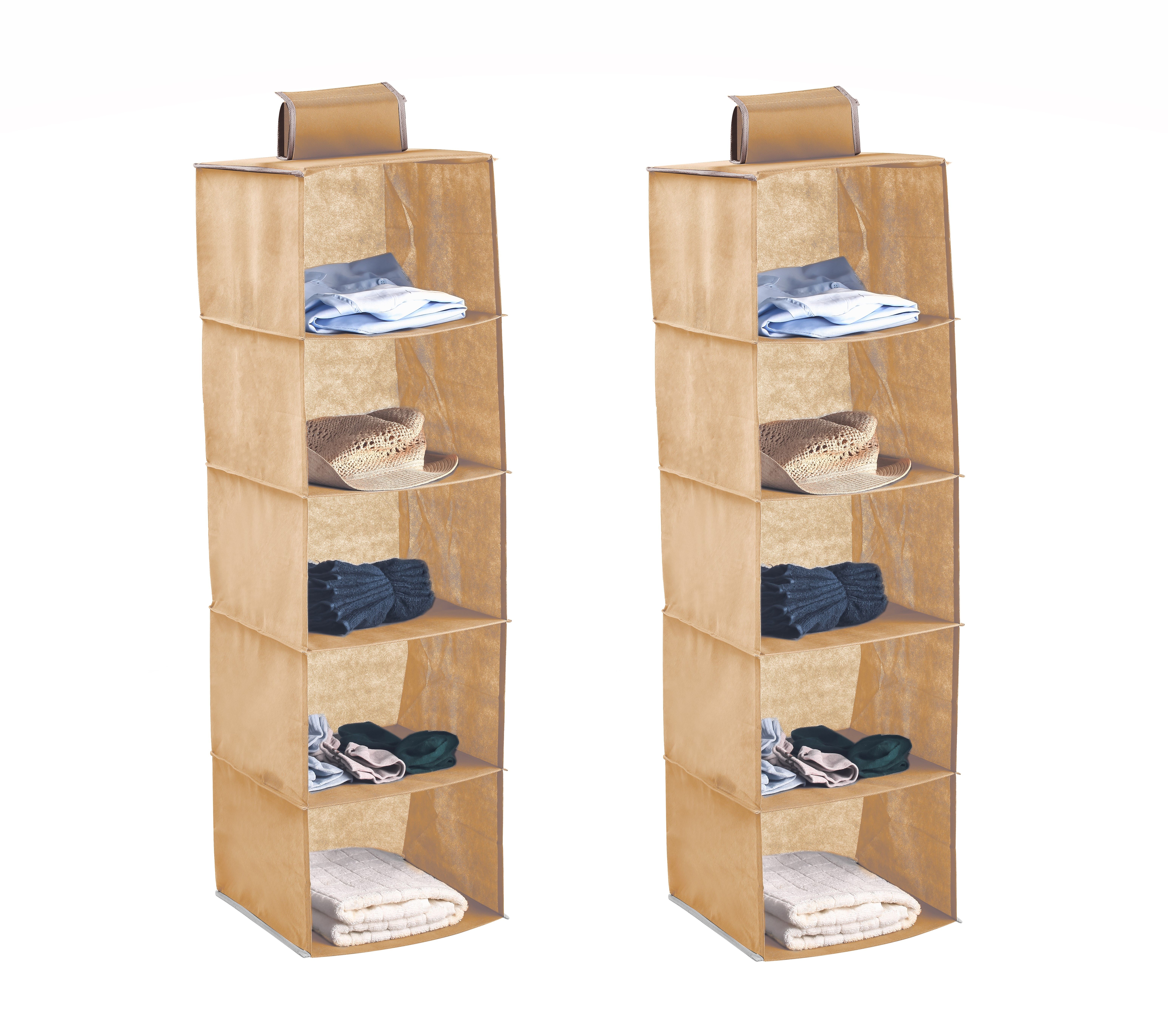 V178-36048-130346-00 2 Pack 5-Tier Shelf Hanging Closet Organizer and Storage for Clothes (Beige) - Image 1