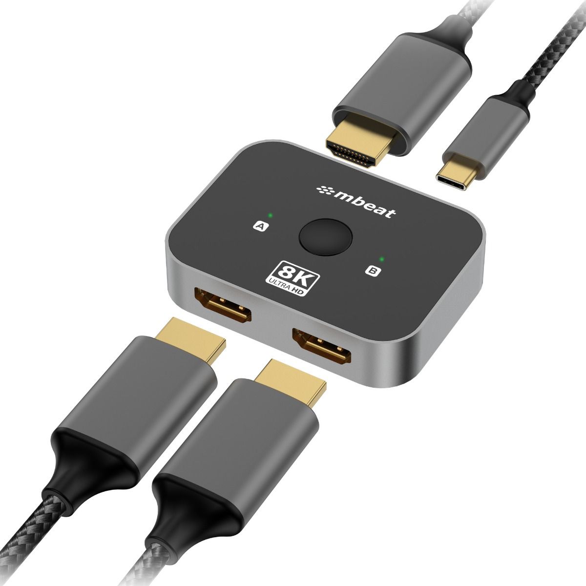 V186-MB-HDMI-SW8K21-189583-00 mbeat 8K Bi-directional HDMI 2.1 Switch 2 In 1 Out/1 In 2 Out - Image 1