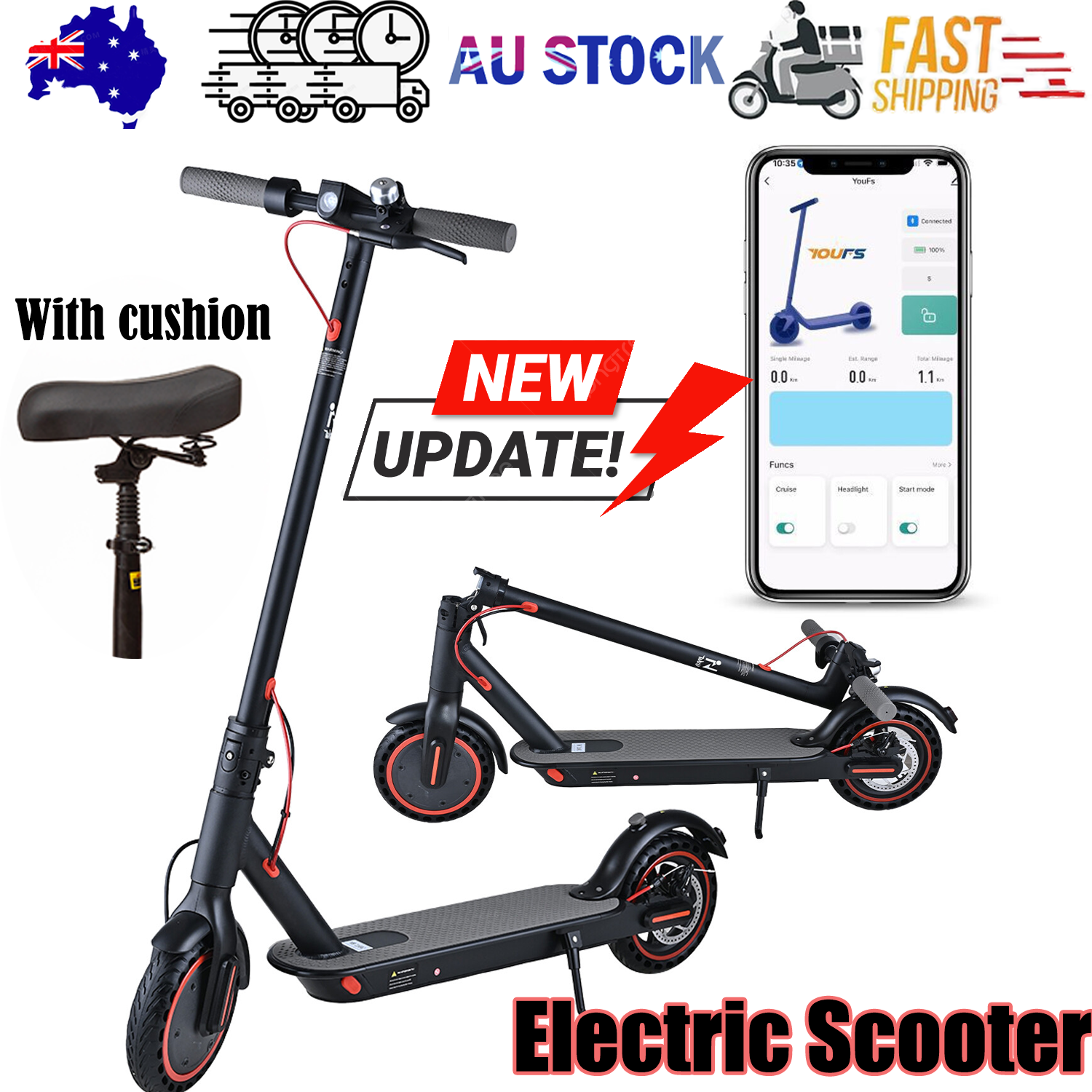 V201-BIK0001BL8AU-202505151832-00 Electric Scooter 350W 10/20/35KM/H Portable Off Road Scooter Foldable Bike - Image 1