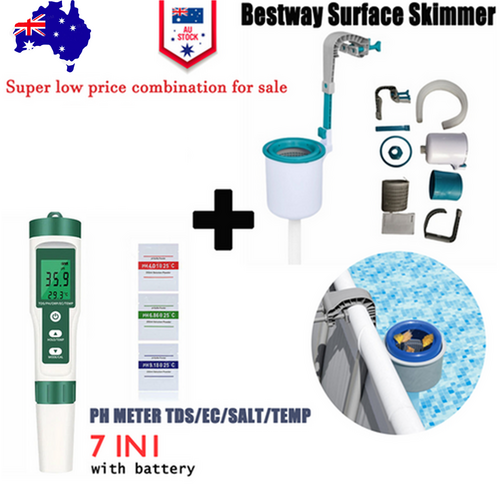 V201-DP88861-190483-00 7 in 1 PH Meter Water Quality Monitor Tester Pen and one Bestway Surface Skimmer - Image 1