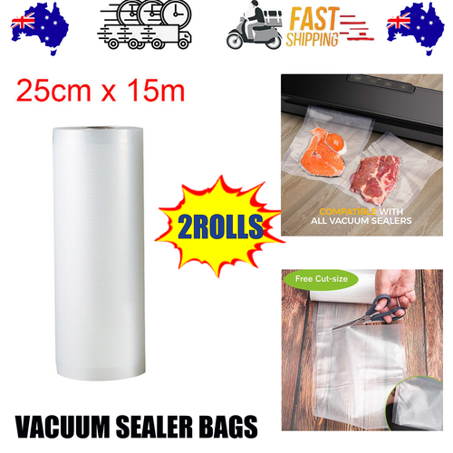V201-W11820289-226084-00 2ROLLS 25CM Vacuum Sealer Bags Rolls Vaccum Food Saver Storage Seal 15M - Image 1