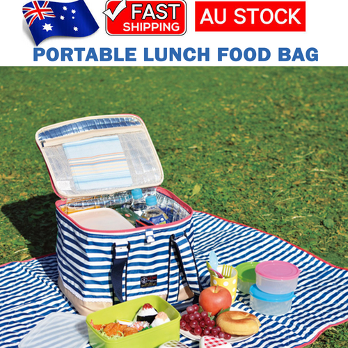 V201-W12583173-191435-00 Blue Insulated Picnic Bag Thermal Cooler Portable Lunch Food Tote Carry Storage Bag - Image 1