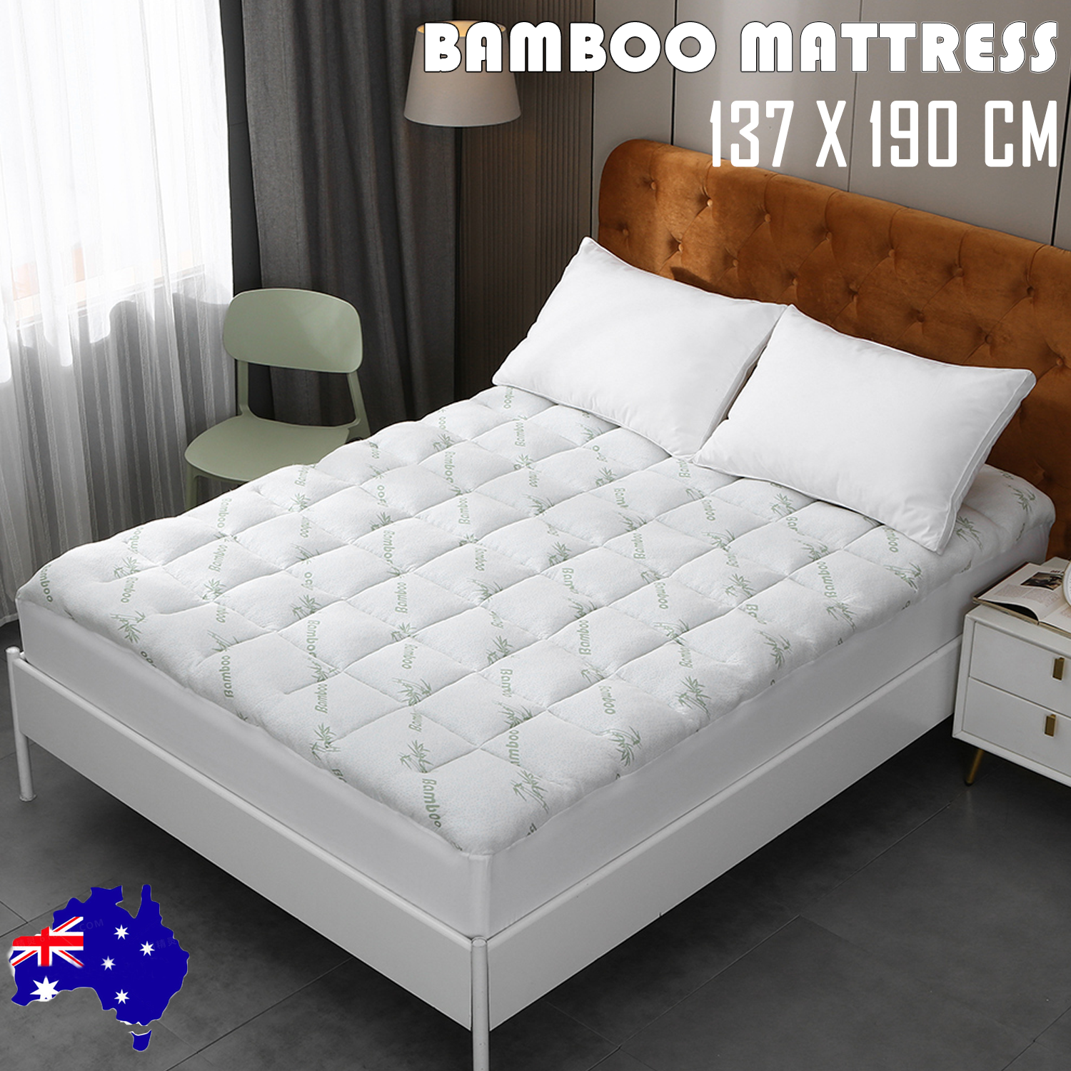V201-W12782546-202504221210-00 Bamboo Pillowtop Mattress Topper Luxury Bedding Mat Pad Protector CoverDouble 137 x 190 cm - Image 1