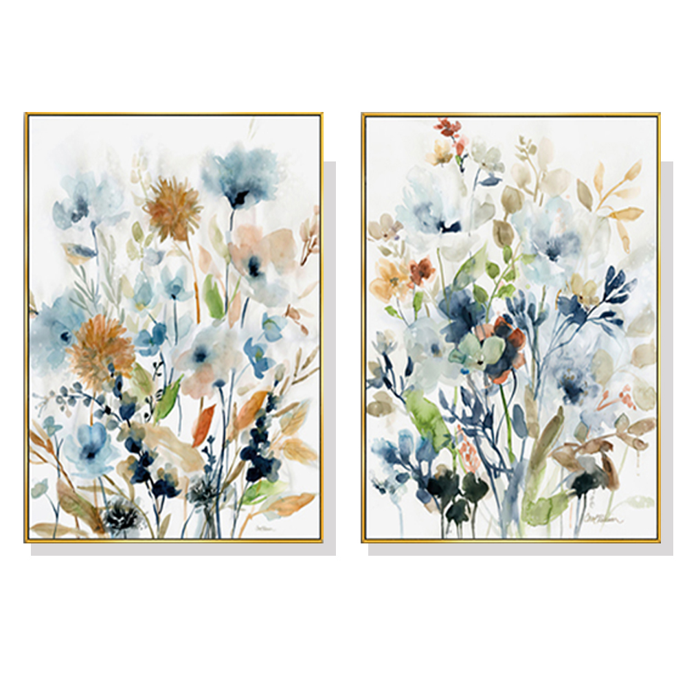 V207-1019_Colourful-Floras-Watercolour-style_1 Wall Art 40cmx60cm Colourful Floras Watercolour style 2 Sets Gold Frame Canvas - Image 1