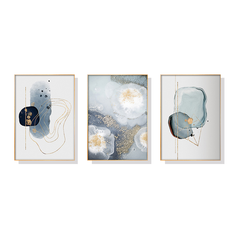 V207-1034_Marbled-Light-Grey_1 Wall Art 40cmx60cm Marbled Light Grey 3 Sets Gold Frame Canvas - Image 1