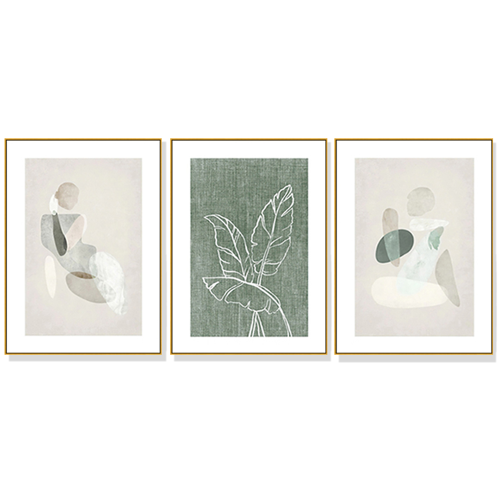 V207-1042_Abstract-body-and-leaves-3-sets-gold_1 Wall Art 60cmx90cm Abstract body and leaves 3 Sets Gold Frame Canvas - Image 1