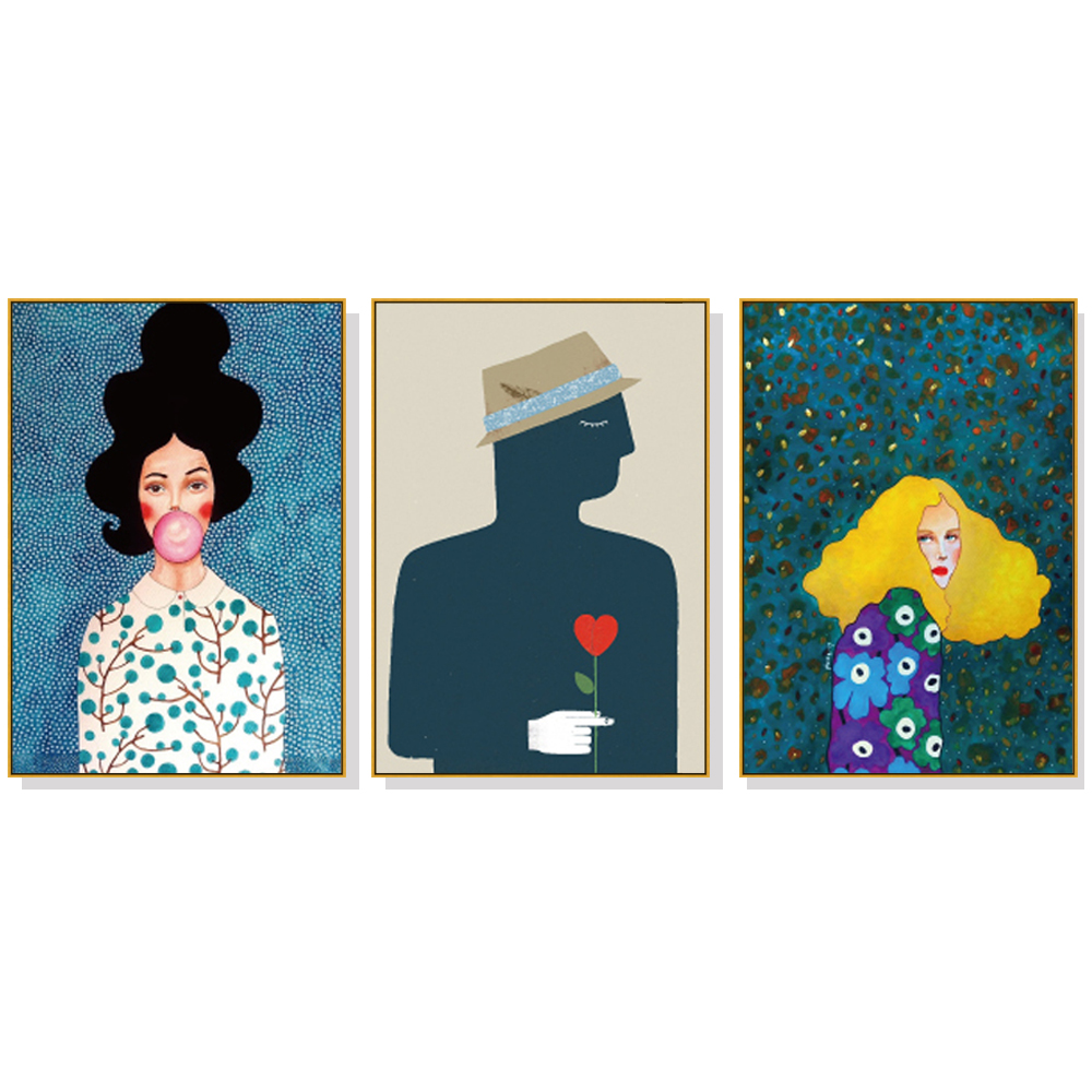V207-1125_Modern-Figures-3-sets-gold_1 Wall Art 50cmx70cm Modern Figure 3 Sets Gold Frame Canvas - Image 1