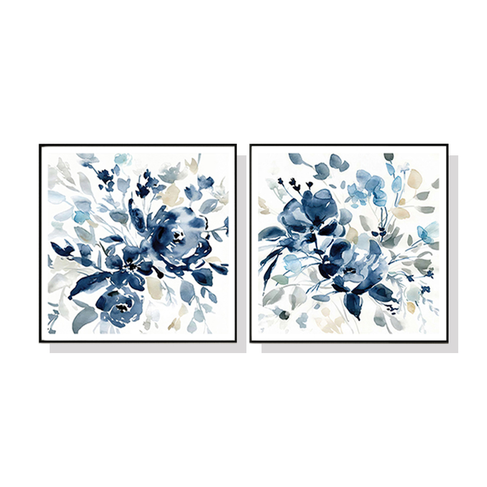 V207-1137_Indigo-Garden-By-Carol-Robinson_1 Wall Art 60cmx60cm Indigo Garden By Carol Robinson 2 Sets Black Frame Canvas - Image 1