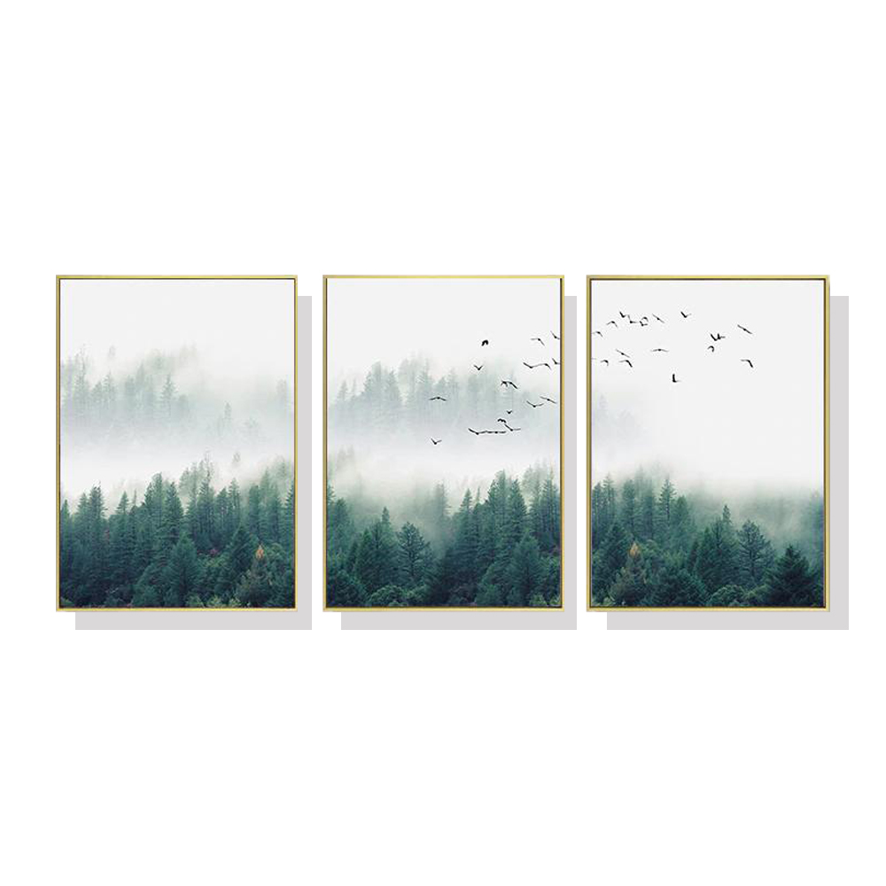V207-1140_Mystical-Forest_1 Wall Art 50cmx70cm Mystical Forest 3 Sets Gold Frame Canvas - Image 1