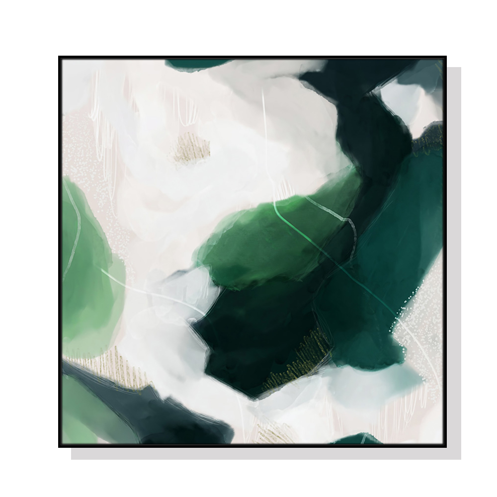 V207-1158_French-Abstract-Green-black_1 Wall Art 60cmx60cm French Abstract Green Black Frame Canvas - Image 1
