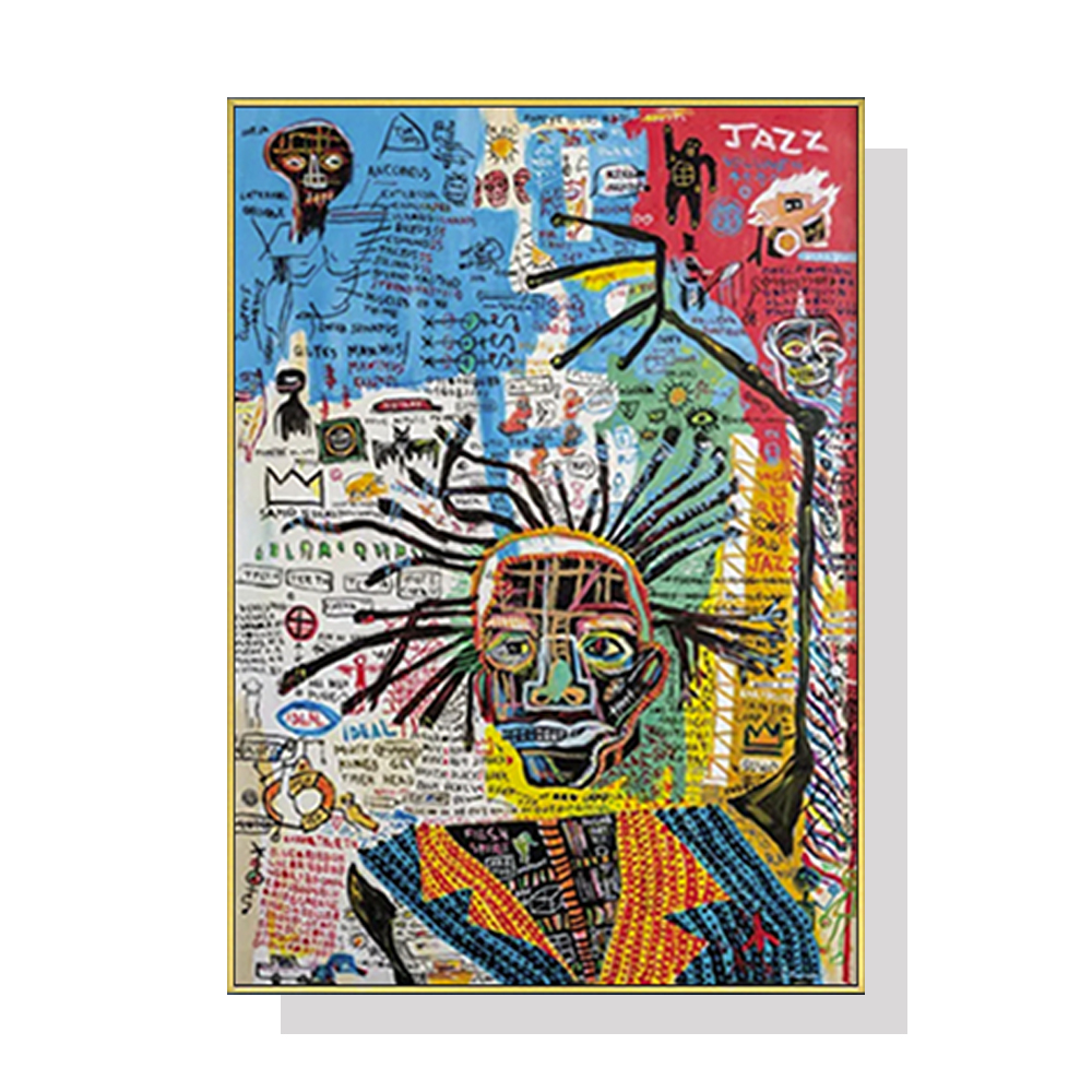 V207-1196_Jazz-By-Michel-Basquiat_1 Wall Art 50cmx70cm Jazz Gold Frame Canvas - Image 1